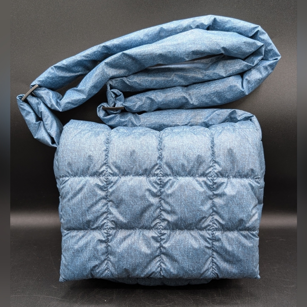 Vee Collective Porter Ripstop Nylon Quilted Puffer Messenger Bag, Denim, NWOT